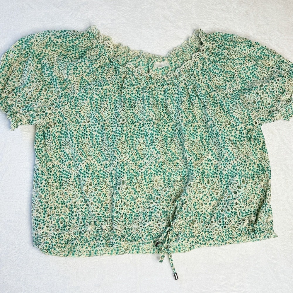 Jennifer & Grace M Floral Eyelet Peasant Blouse Boho Cottagecore Cotton Ruffle